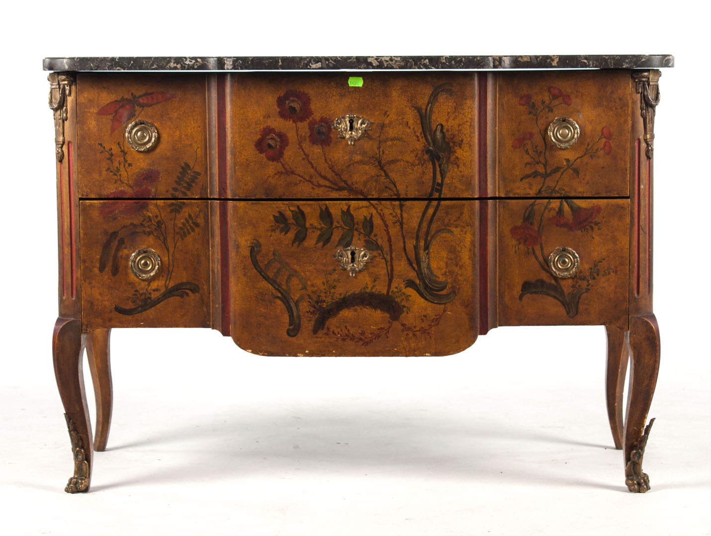 Appraisal: French Louis XV style painted marble top commode late th