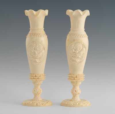 Appraisal: A Pair of Miniature Carved Ivory Vases With an undulating