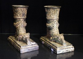 Appraisal: A pair of bronze vases in the form of horns