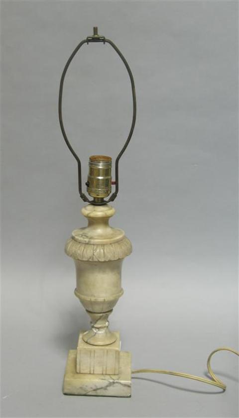 Appraisal: AN ALABASTER TABLE LAMP Of urn form with a band