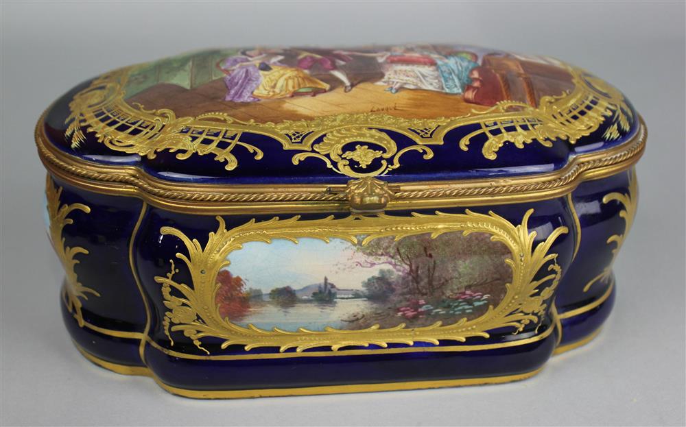 Appraisal: SEVRES STYLE BLUE GROUND PICTORIAL CASKET SIGNED LAUQUE LATE TH