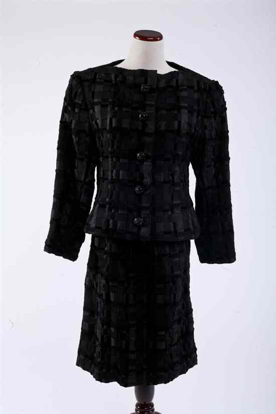 Appraisal: ARNOLD SCAASI BLACK SILK VELVET AND LACE RIBBON-WEAVED EVENING SKIRT