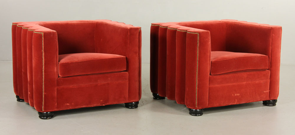 Appraisal: - Pr Art Deco Velvet Upholstered Armchairs Pair of Art