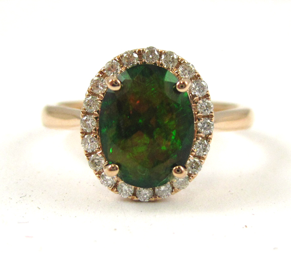 Appraisal: BLACK OPAL DIAMOND AND ROSE GOLD RING The k rose