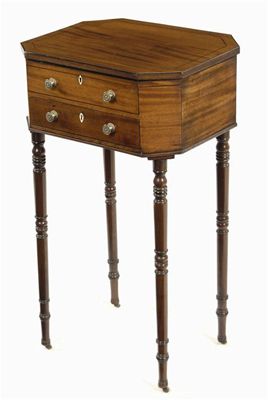 Appraisal: A Regency mahogany octagonal work table the hinged top above