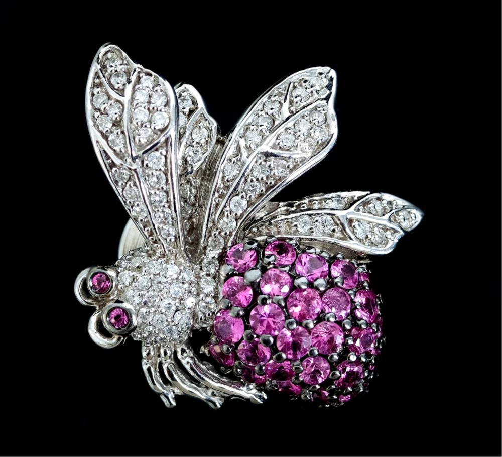 Appraisal: K WG PINK SAPPHIRE DIAMOND BEE PIN k white gold