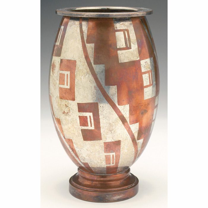 Appraisal: Christofle vase swollen shape in mixed inlaid metals marked B