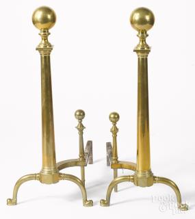 Appraisal: Pair of large brass andirons th c '' h together