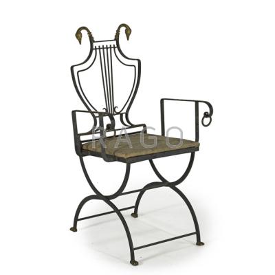 Appraisal: RUSSELL WOODARD Folding chair USA s Painted iron brass and