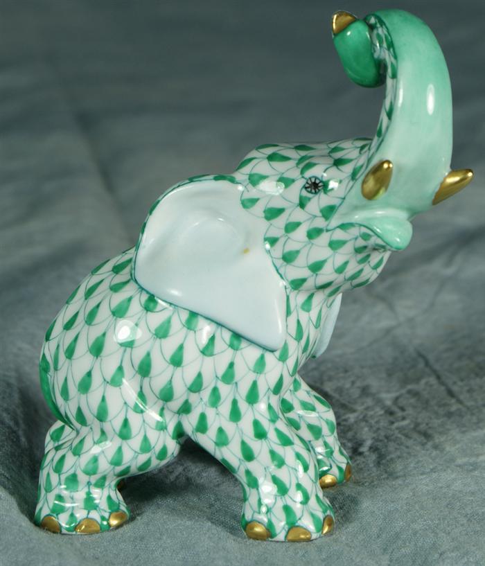 Appraisal: Herend fishnet figurine green baby elephant tall no damage Estimate