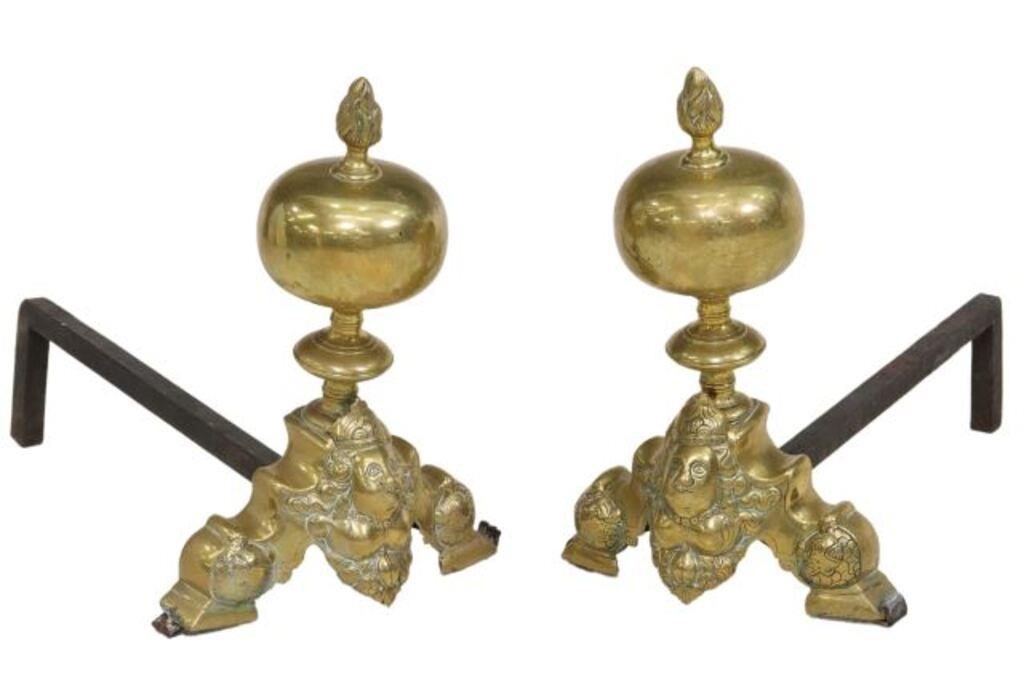 Appraisal: pair Baroque style brass chenets andirons th c ball finial