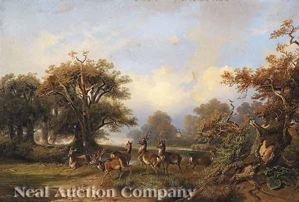 Appraisal: English School th c Autumn Landscape with Deer oil on