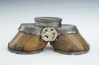 Appraisal: A Double Horse Hoof Inkwell Silver plate mounted horse hoofs