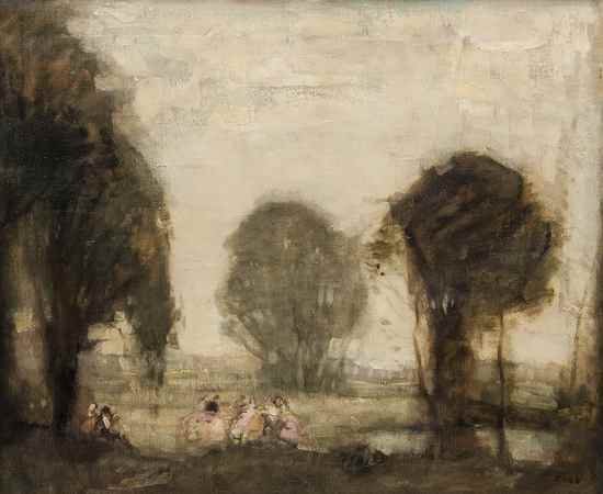 Appraisal: William George Robb - Figures in a landscape oil on