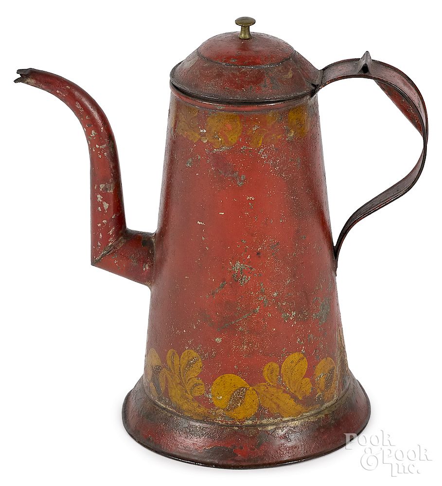 Appraisal: Red toleware coffee pot Red toleware coffee pot th c