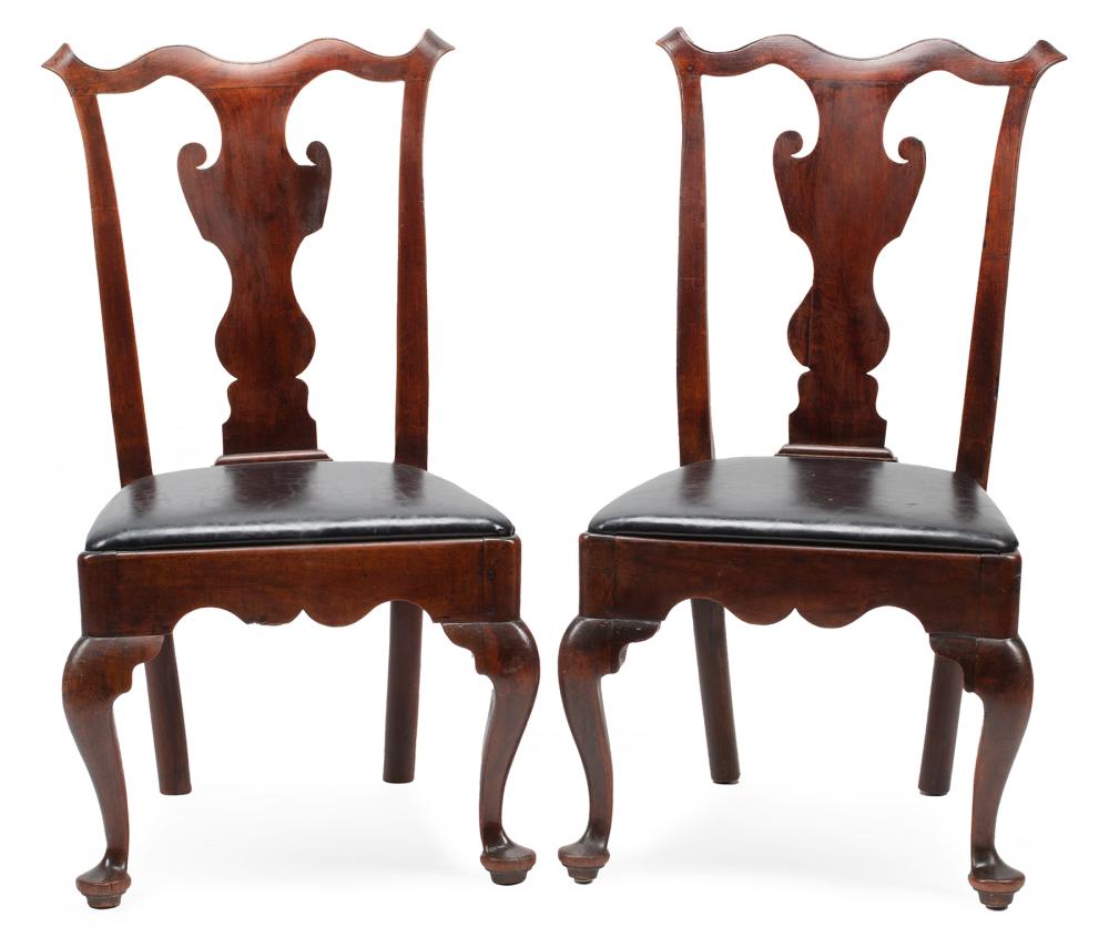 Appraisal: Pair of George II Mahogany Side Chairs th c serpentine