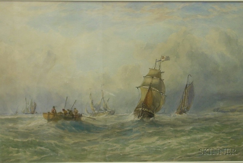 Appraisal: Framed Watercolor on Paper board Marine Scene Shipping off Hastings