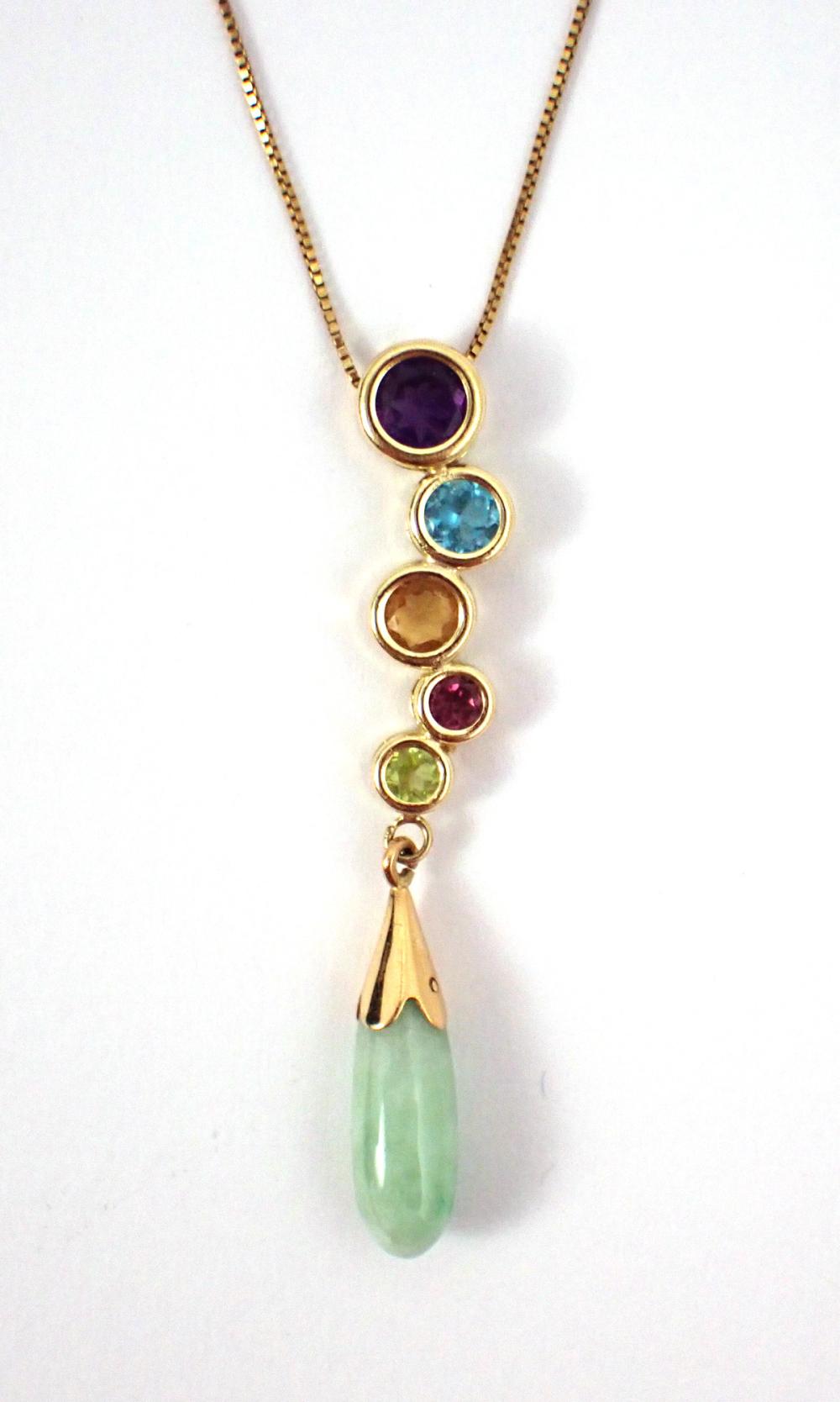 Appraisal: JADE AND MULTI COLOR GEMSTONE PENDANT NECKLACE with an k