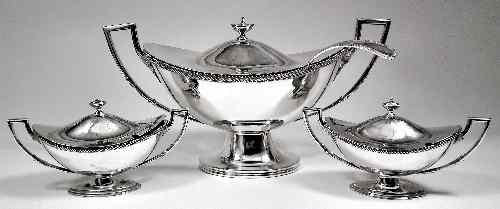 Appraisal: A plated oval two-handled urn pattern tureen and cover with