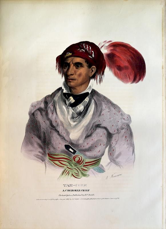 Appraisal: Engraved Indian Portrait by McKenney Hall Tah-Chee A Cherokee Cheif