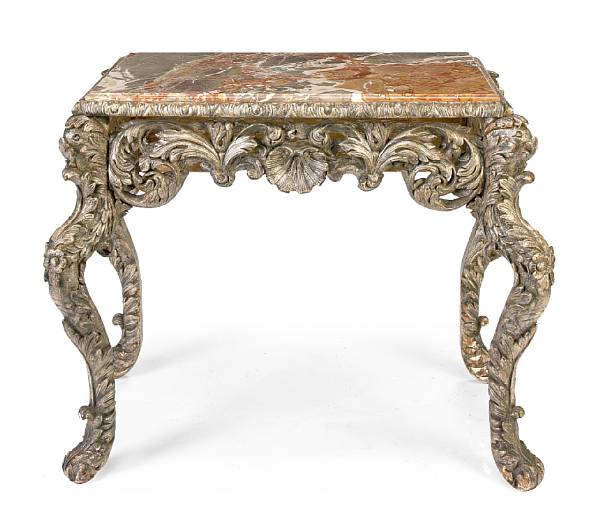 Appraisal: An Italian carved silver giltwood console table first half th