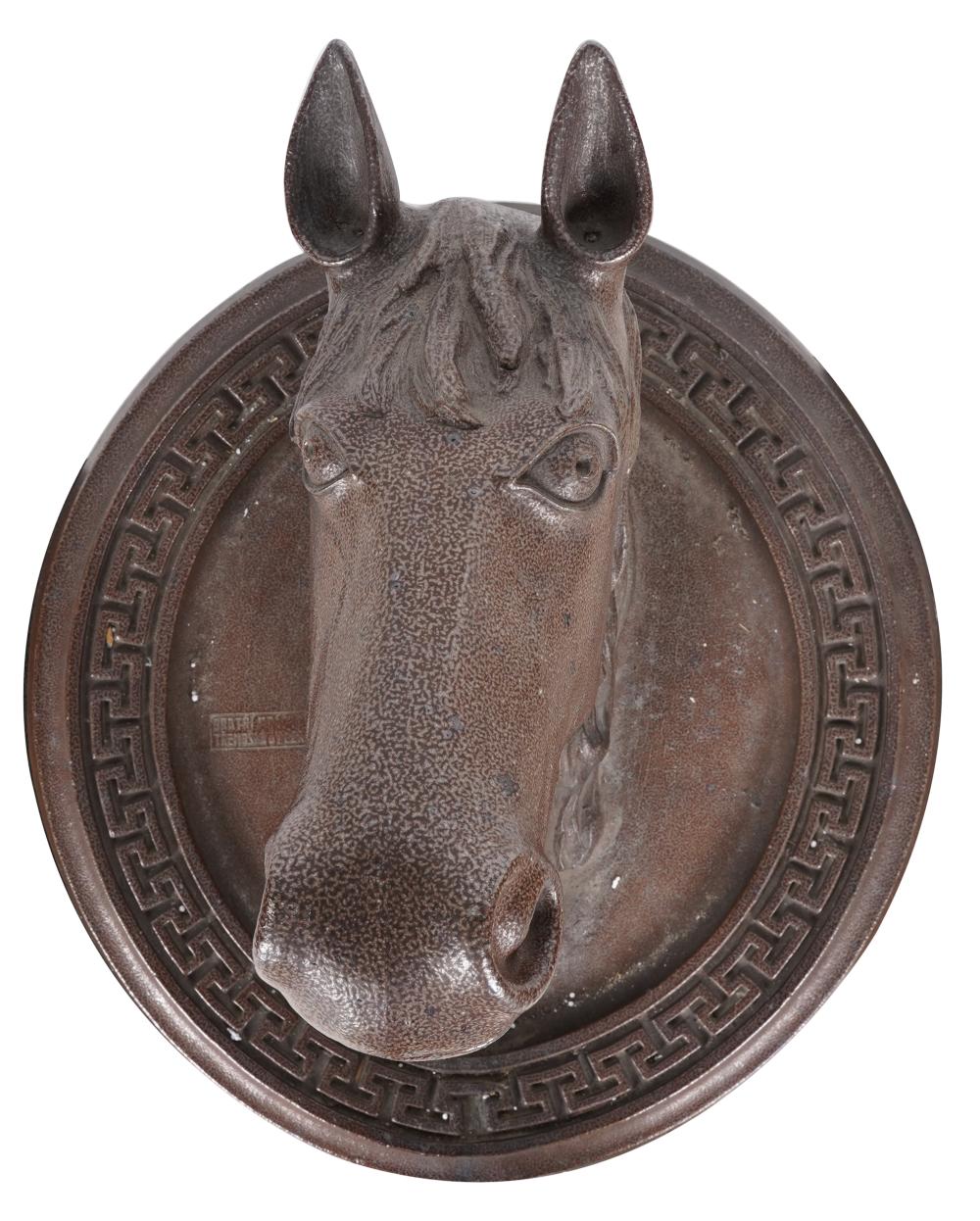 Appraisal: CONTINENTAL GLAZED POTTERY HORSE HEADillegible inscription to panel inches diameter