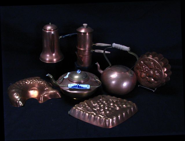 Appraisal: Group of Vintage Copper Items including two handled tea kettles