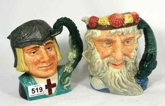 Appraisal: Royal Doulton Large Character Jugs St George D and Neptune