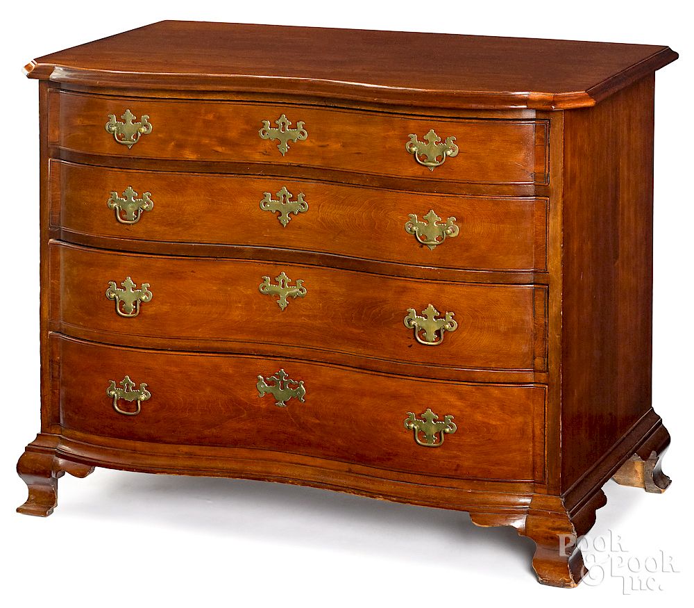 Appraisal: Connecticut Chippendale chest of drawers Connecticut Chippendale cherry oxbow chest