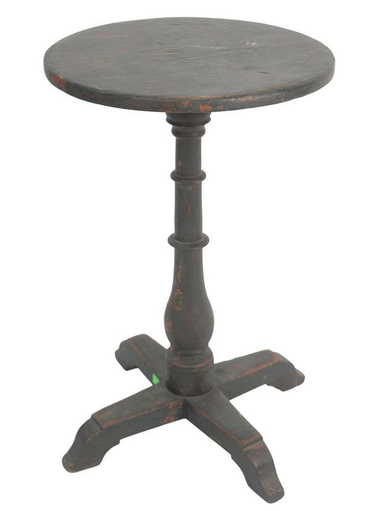 Appraisal: Primitive Candle Stand with round top on turned shaft on