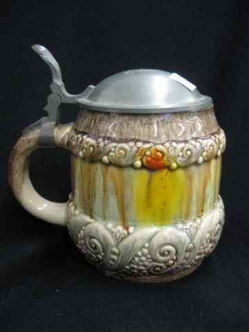 Appraisal: Majolica Pottery Stein liter pewter top ''