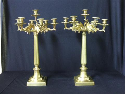 Appraisal: PR OF GILT-BRONZE -LIGHT CANDELABRA The top issuing a central