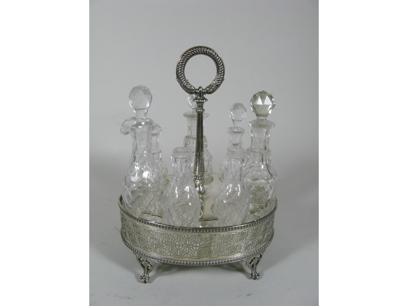 Appraisal: Silverplate Castor Set early th c oval reticulated stand raised