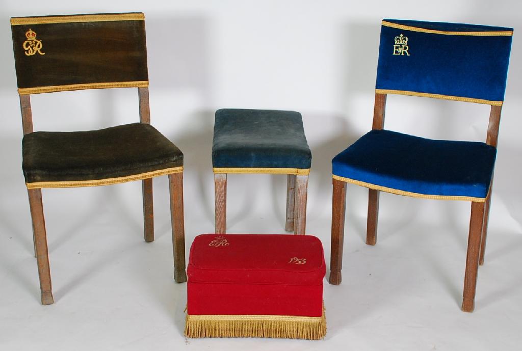 Appraisal: GEORGE VI LIMED OAK CORONATION CHAIR stamped B North and