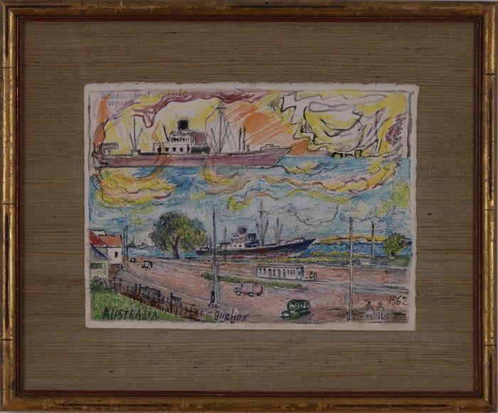 Appraisal: DAVID BURLIUK - DREAM ABOUT OCEANIC VOYAGE Watercolor on paper