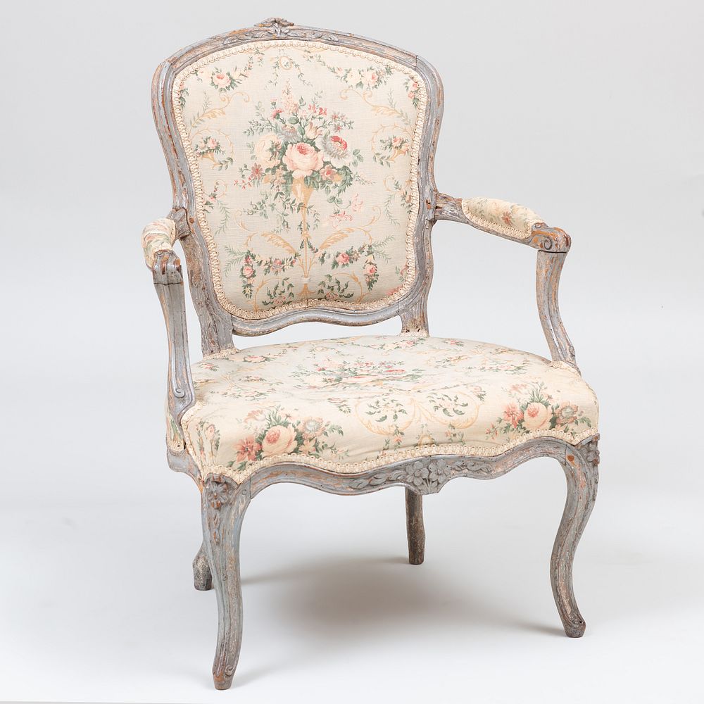 Appraisal: Louis XV Painted Fauteuil en Cabriolet x x in Condition