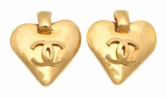 Appraisal: A Pair of Chanel Heart Earclips Stamped Chanel