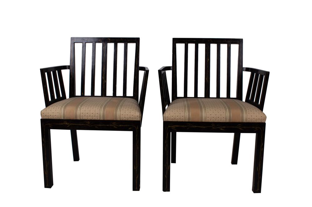 Appraisal: PAIR OF ROSE TARLOW BLACK LACQUERED CHAIRSin the Georgian style