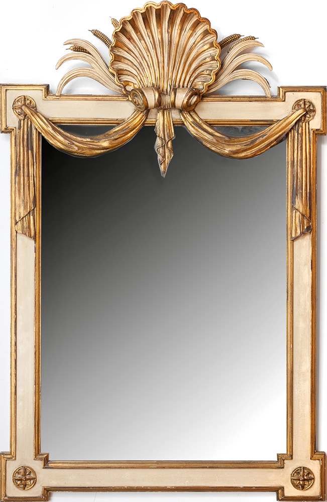 Appraisal: Louis XVI Style Carved Painted and Parcel-Gilt Mirror After a