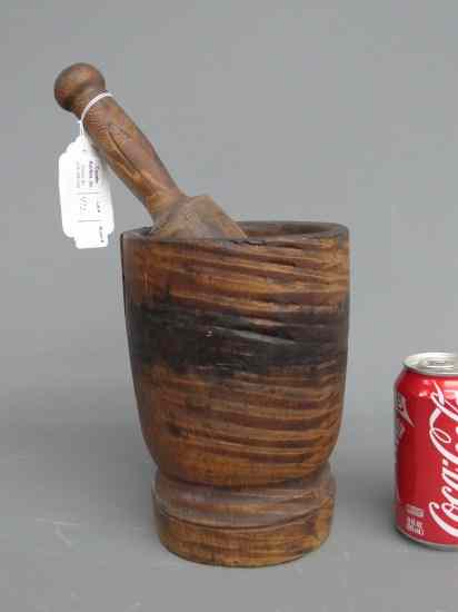 Appraisal: th c tiger maple mortar and pestle Mortar '' Ht