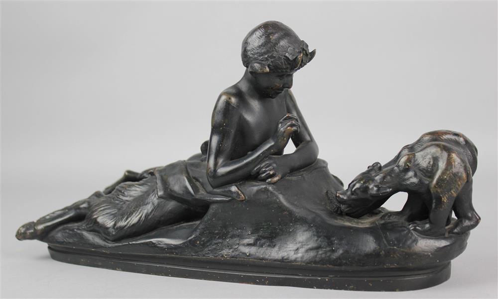 Appraisal: BRONZE FIGURE OF PAN FEEDING TWO BEAR CUBS AFTER EMMANUEL