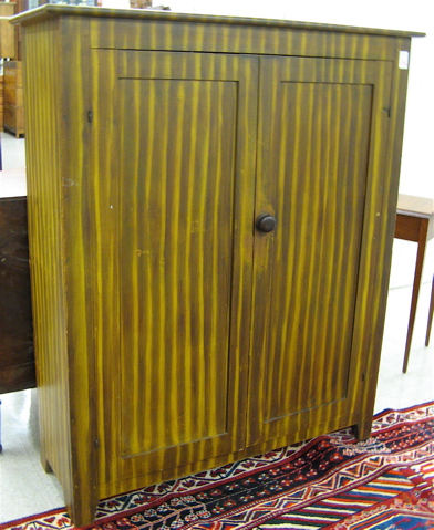 Appraisal: YELLOW STRIPED MAHOGANY KITCHEN CUPBOARD American country furniture th century