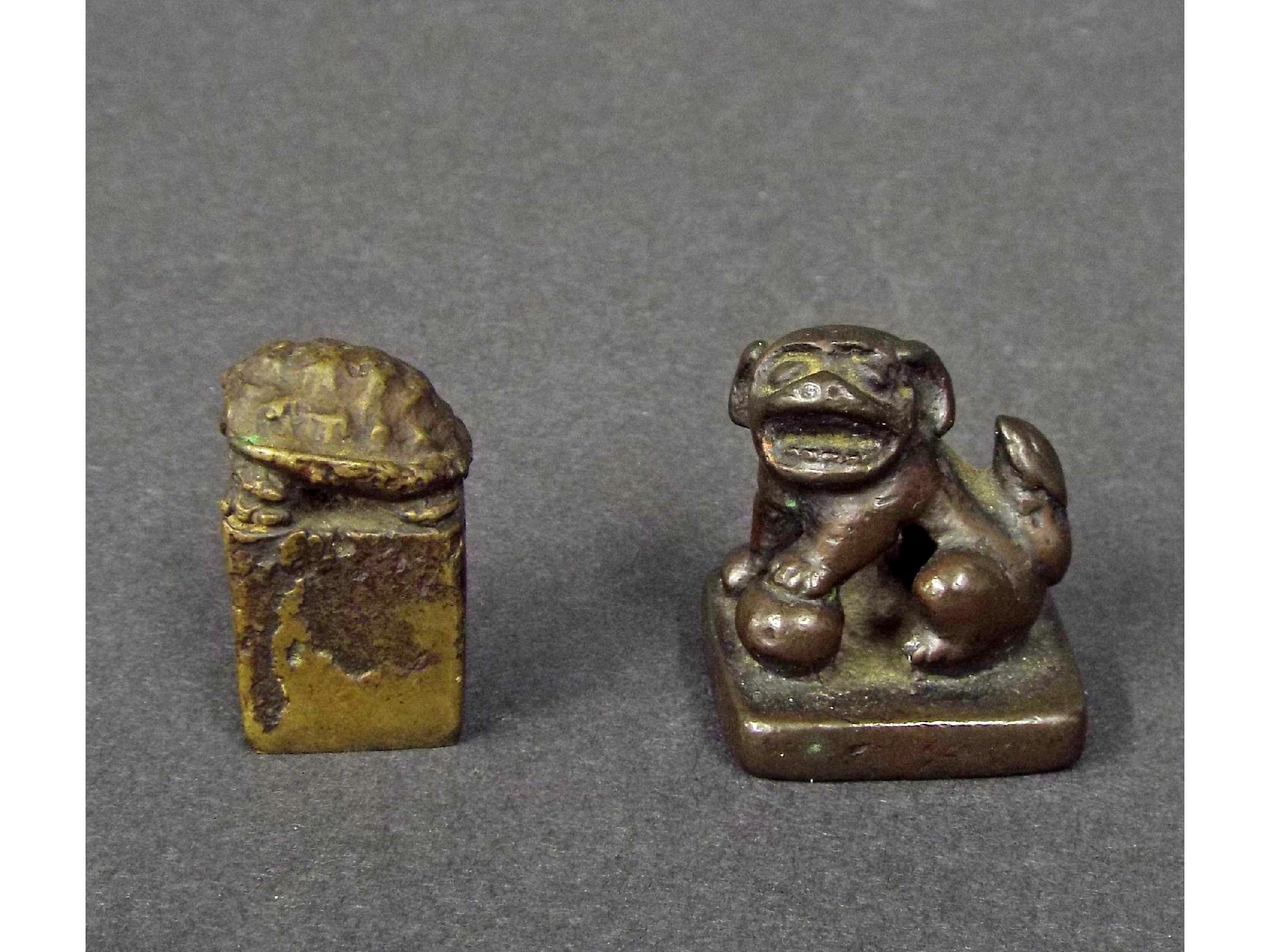 Appraisal: Chinese bronze seal cast with a tortoise high together with