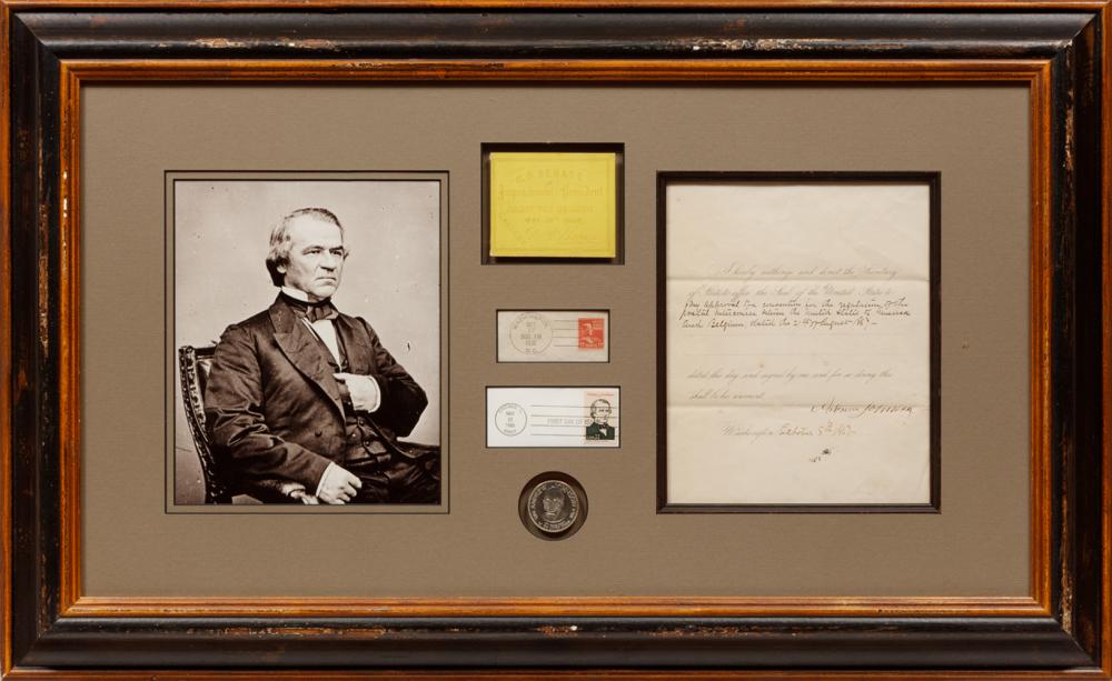 Appraisal: Andrew Johnson th US President - shadowbox presentation incl signed