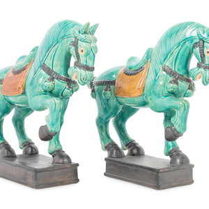 Appraisal: A Pair of Turquoise Glazed Pottery Horses th Century Height