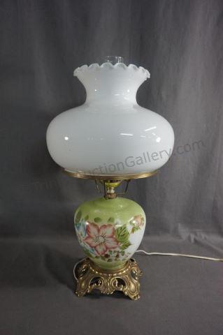 Appraisal: Modern era brass base with handpainted bottom and milk glass