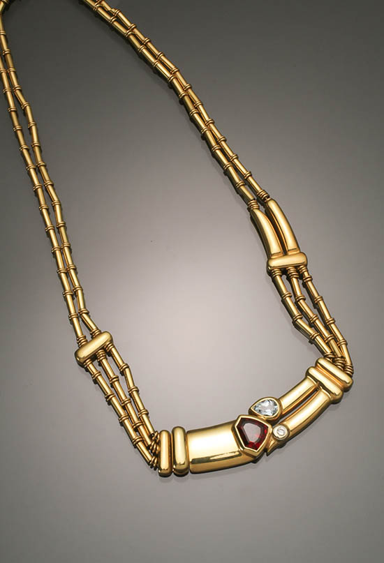 Appraisal: Italian Choker Length -Karat Yellow-Gold Garnet Aquamarine and Diamond 'Epoca'