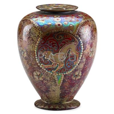 Appraisal: ZSOLNAY Early vase with lions eosin glaze Pecs Hungary ca