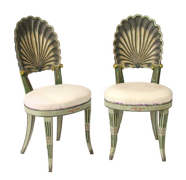 Appraisal: A pair of paint decorated grotto style side chairs height