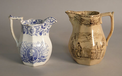 Appraisal: Two Staffordshire pitchers th c one inscribed To the Brave